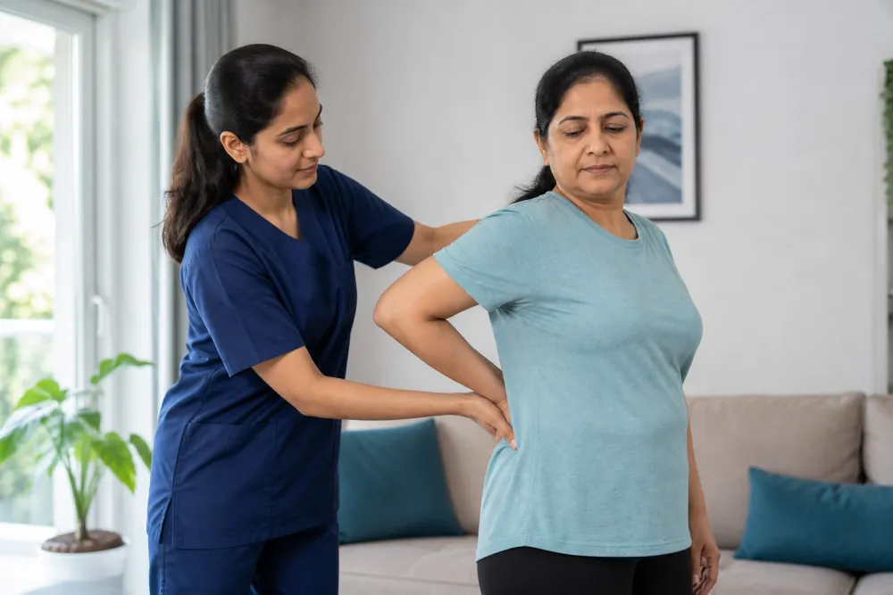 Physiotherapist guiding gentle back mobility support